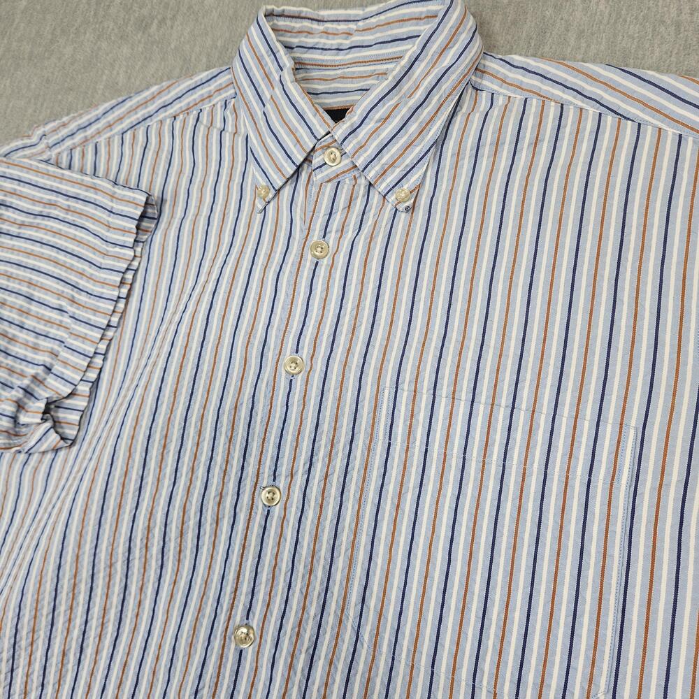 Scott Barber Shirt Mens L Seersucker Striped Button Up Short Sleeve Pocket